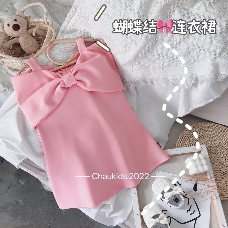 Váy đầm liền hồng nơ xinh yêu cho bé gái