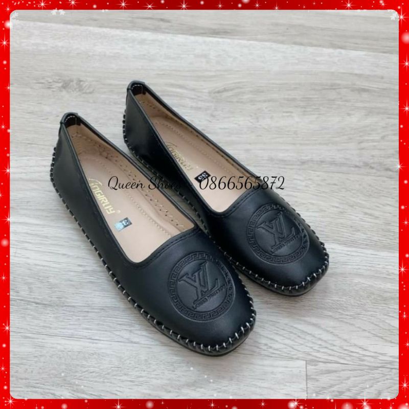 Giày lười slip on nữ đế cao su đúc da mềm khâu viền đế chắc chắn