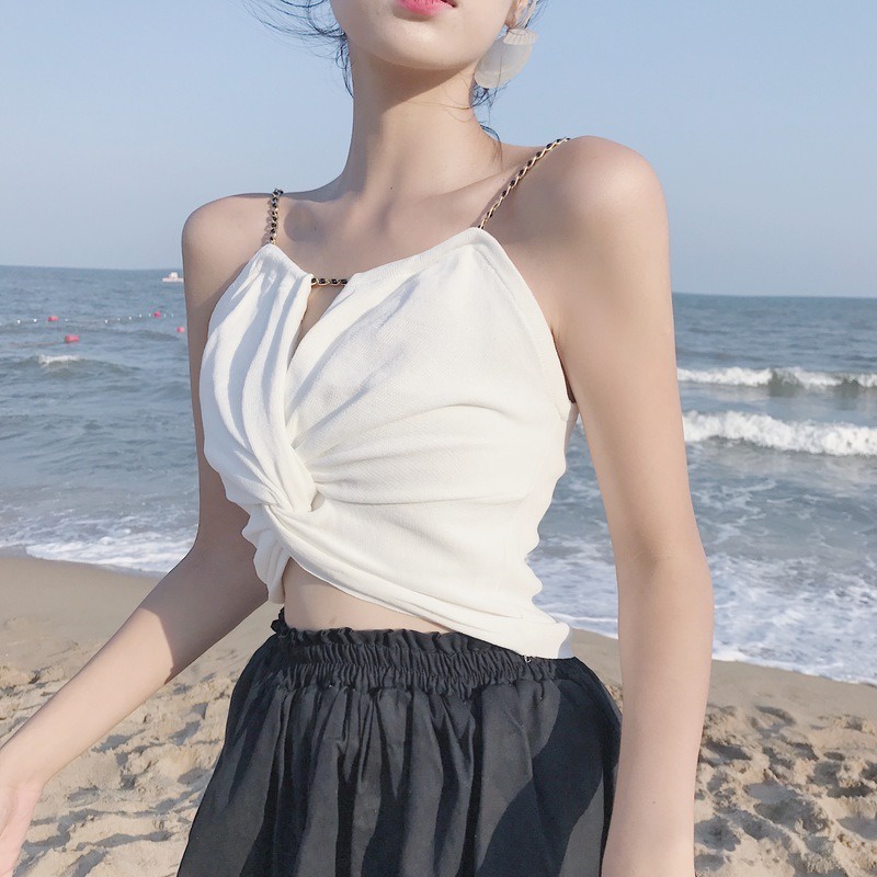 Áo hai dây ZHELIHANGFEI phối dây xích phong cách Âu Mỹ cho nữ