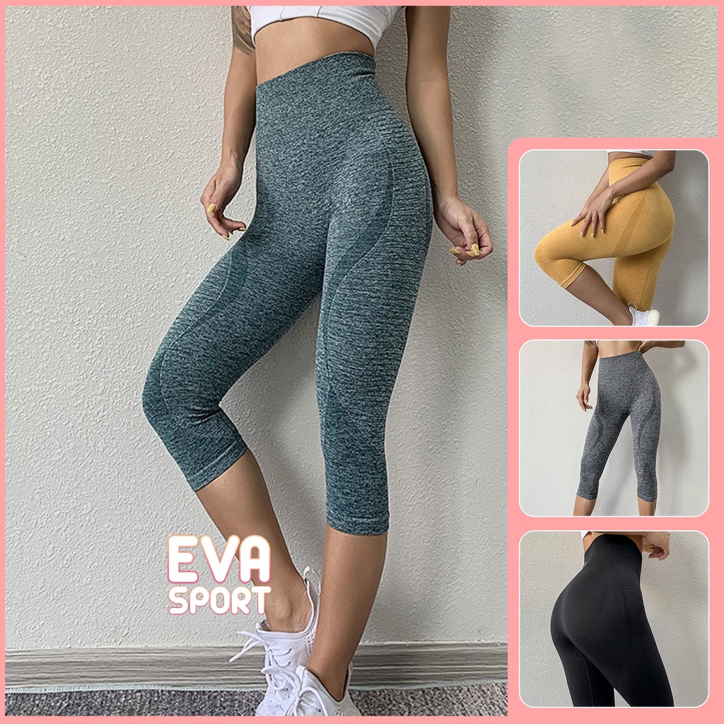 Quần Legging tập gym nữ Lửng NAQI yoga thể thao TÔN VÒNG 3 vải dệt kim co giãn thấm hút mồ hôi mặc tôn dáng eva sport