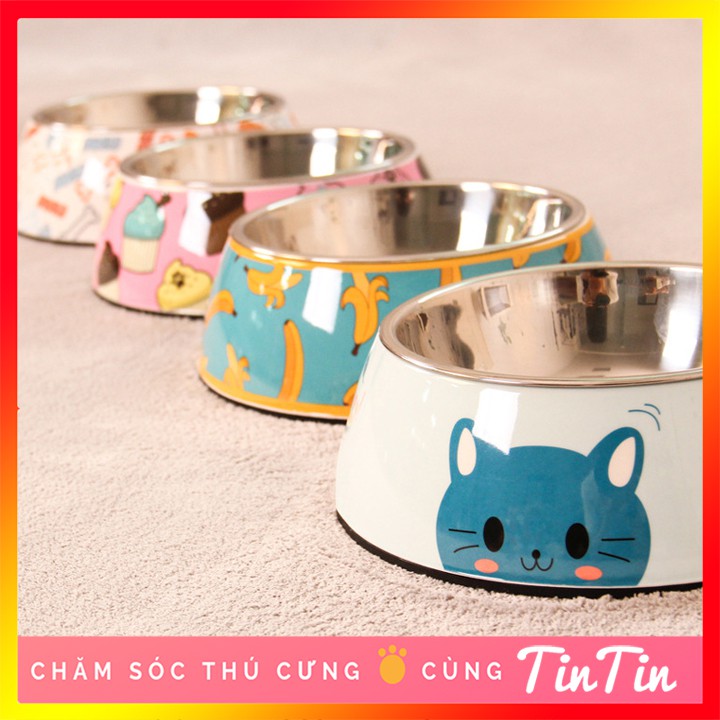 Bát Ăn Cho Thú Cưng Chó Mèo Men Sứ Lòng Inox #Tintin Pet Store