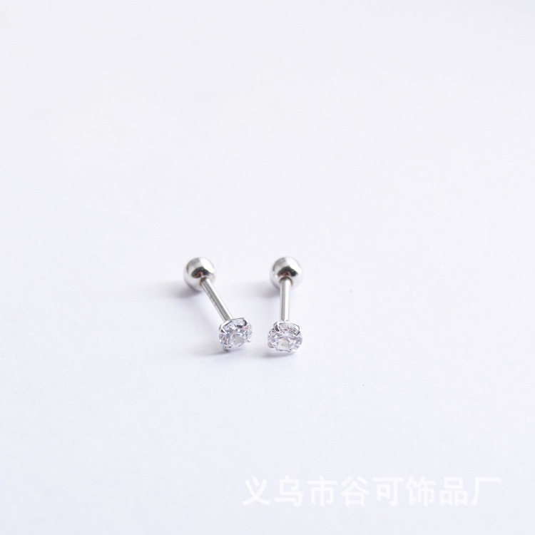 Khuyên tai nam tròn dạng xỏ Merin Accessories màu bạc đen đơn giản đẹp - Hoa tai Đính đá