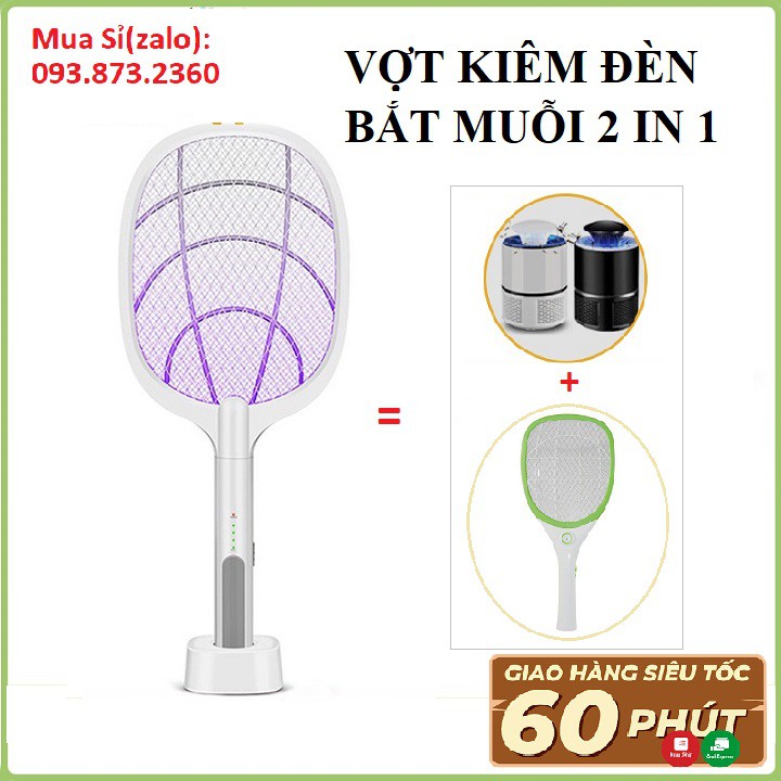 Vợt Muỗi Thông Minh Kiêm Đèn Bắt Côn Trùng 2 Trong 1 - Pin Sạc Cao Cấp 1200 mah