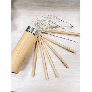 Bình giữ nhiệt tre 500ml cao cấp (tặng kèm bộ ống hút)