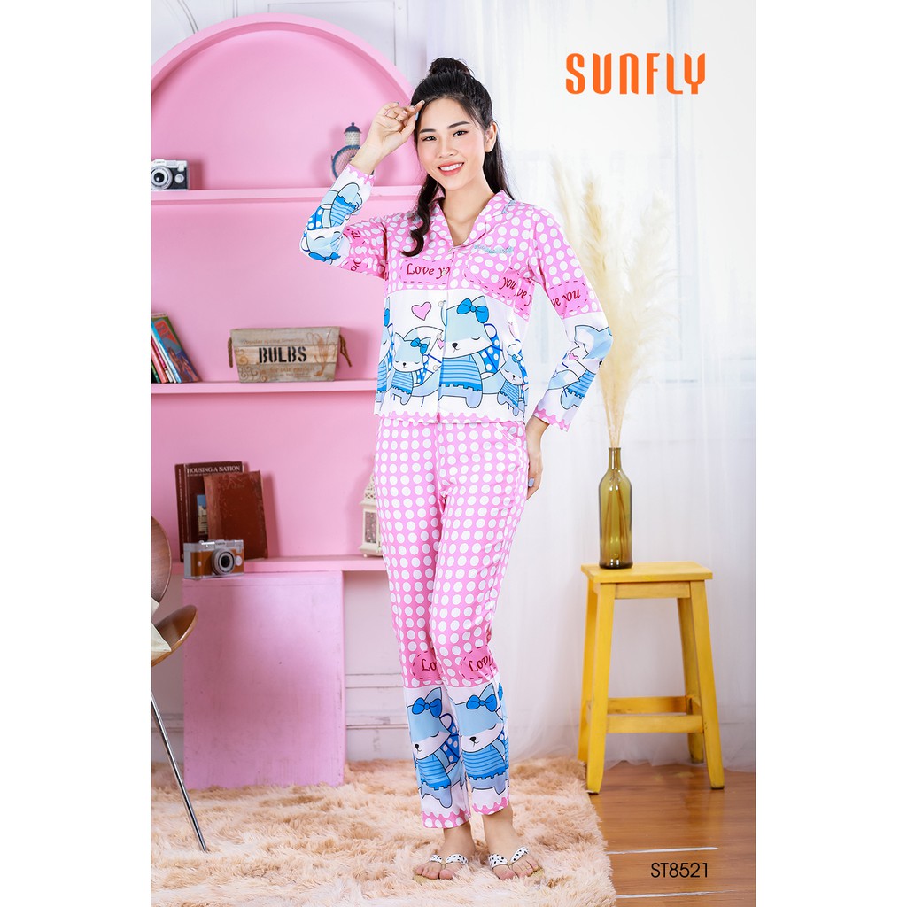 Đồ bộ Pijamas lụa SUNFLY áo dài tay, quần dài ST8521