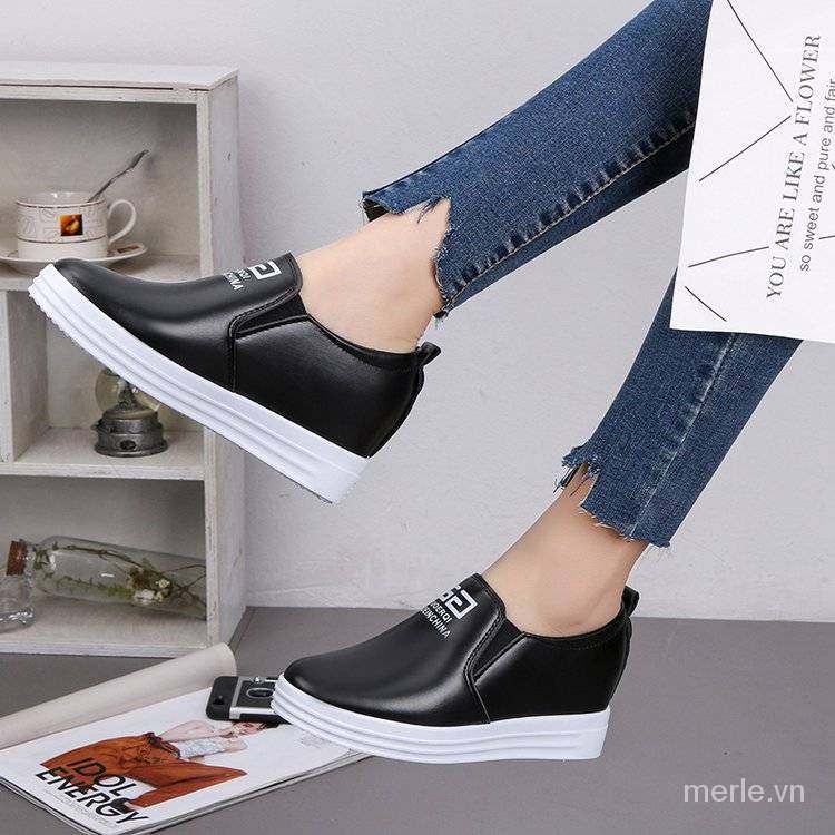 Giày lười đế độn màu sắc lót đơn giản lớp lót giữ ấm thời trang cho nữ