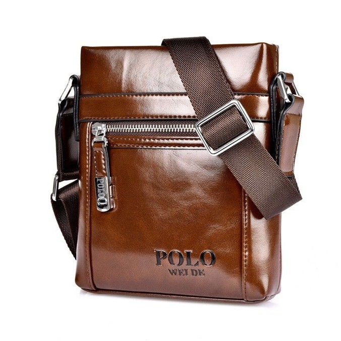 Túi đeo chéo nam da bò POLO cao cấp T66 19x22x4cm (Nâu Đậm - Nâu Nhạt)