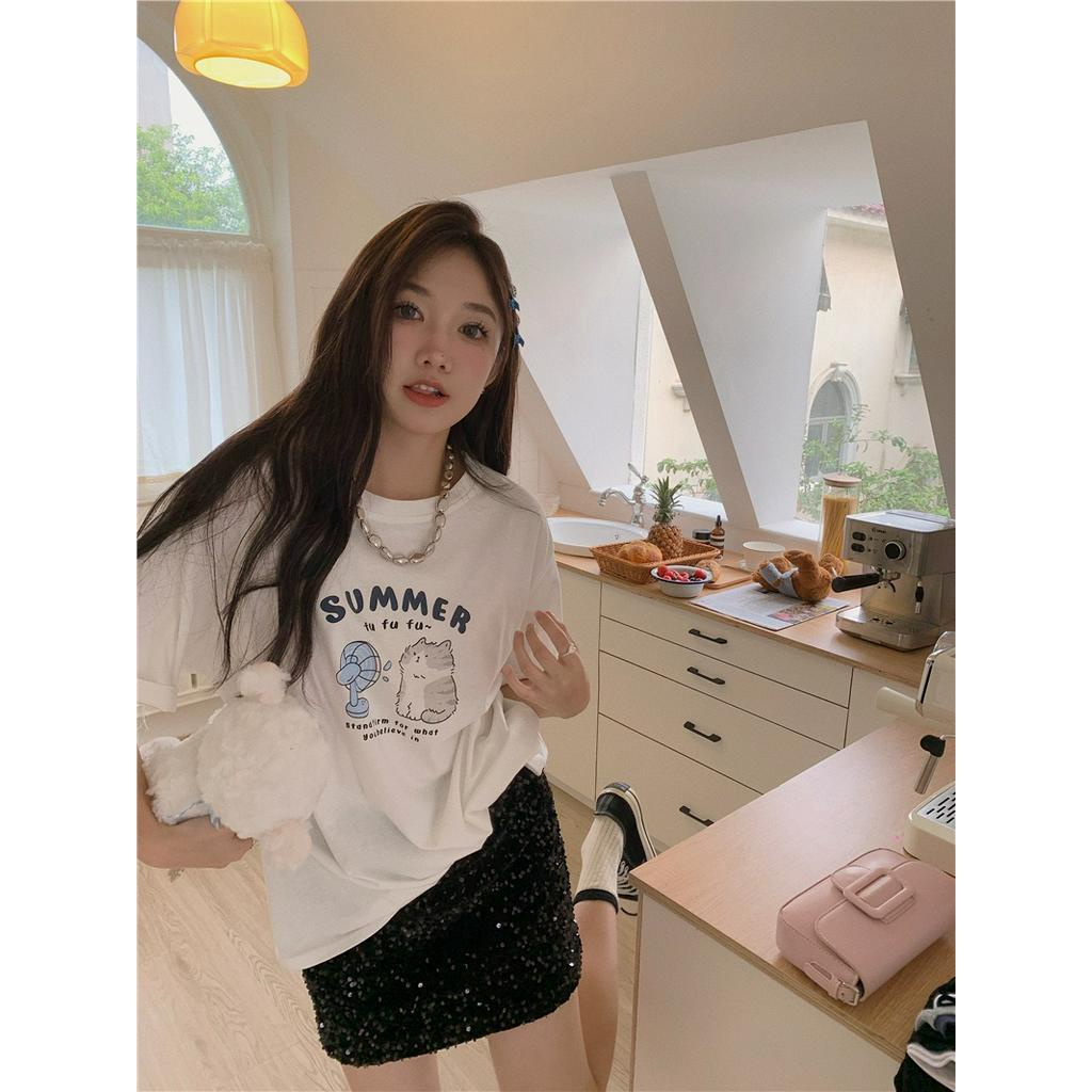 Áo Thun Tay Ngắn In Họa Tiết Dễ Thương Chất Liệu Cotton Thời Trang Mùa Hè 63680