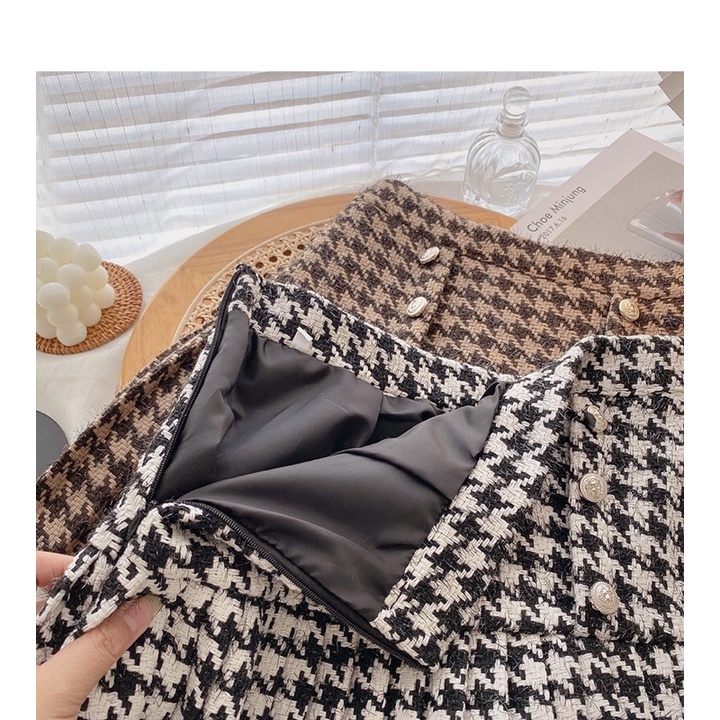 Chân váy tweed dáng xoè hoạ tiết răng cưa siêu hot