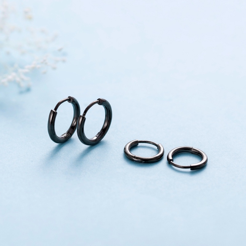 Khuyên tai nam tròn hoa tai nam nữ Merin Accessories màu bạc đen đơn giản đẹp nhỏ xinh cao cấp cá tính - Hoa tai tròn