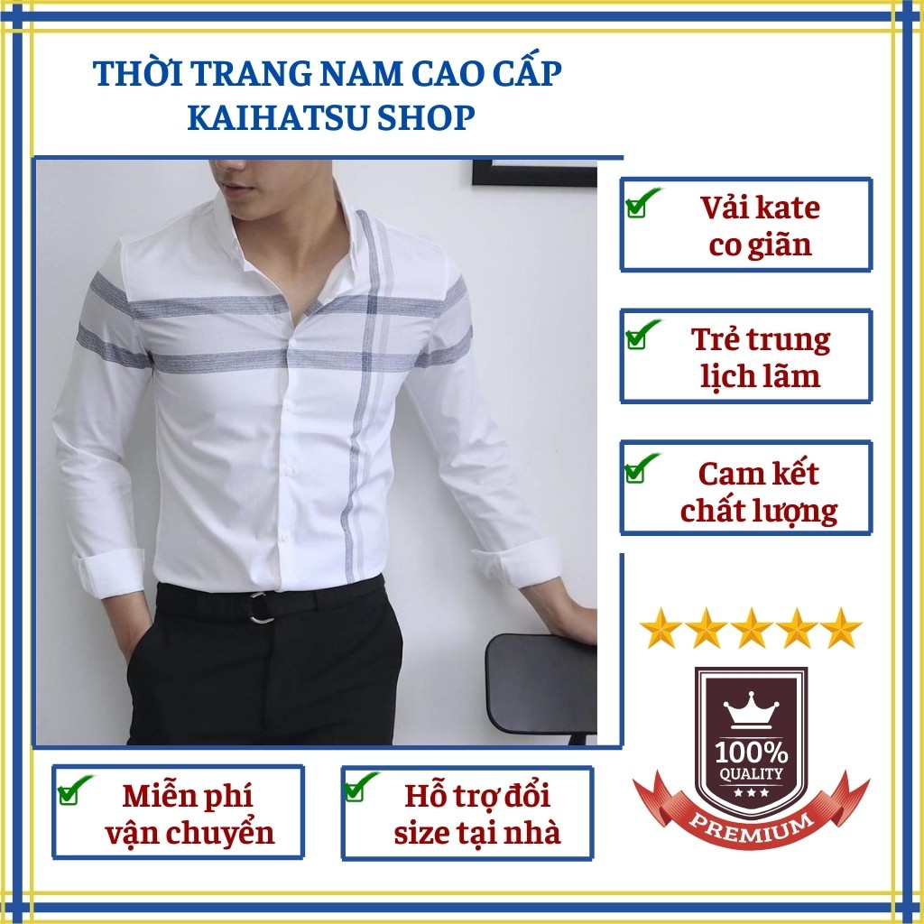 Áo Sơ Mi Nam Dài Tay KAIHATSU-P34 Phối Kẻ Sọc Ngang Dọc