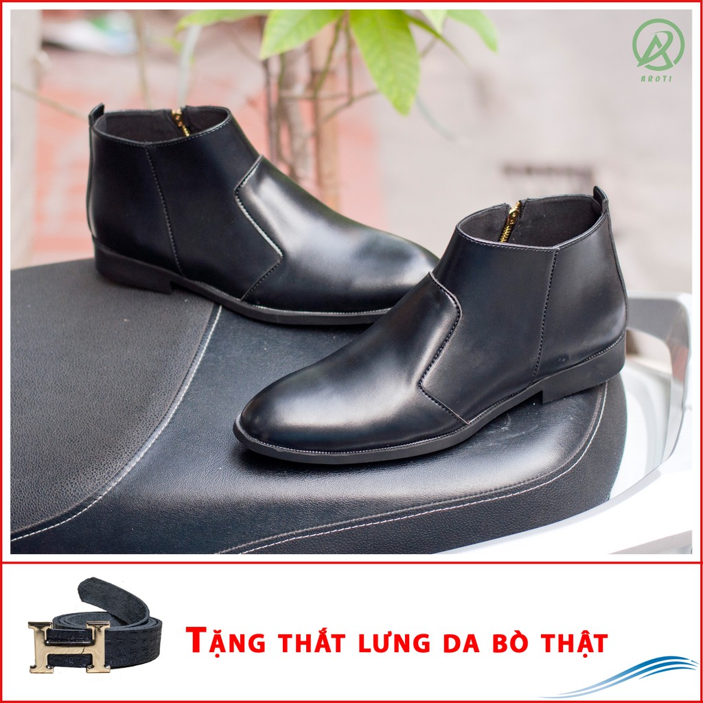 Giày Boot Nam AROTI Cao Cổ Chất Đẹp Cao Cấp,Đế Khâu Siêu Bền, Tăng Chiều Cao 3cm Form Hàn Màu Đen - CB521-NH(TL