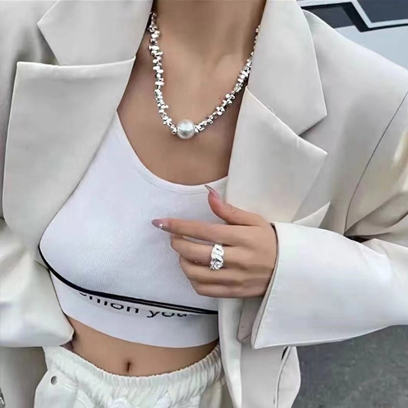 Vòng cổ Hợp Kim Kiểu Dáng Hình Học Đính Ngọc Trai Nhân Tạo Thời Trang