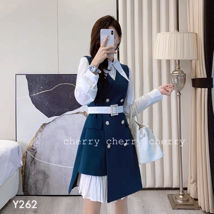 Sét văn phòng váy yếm sơmi thời thượng Y262