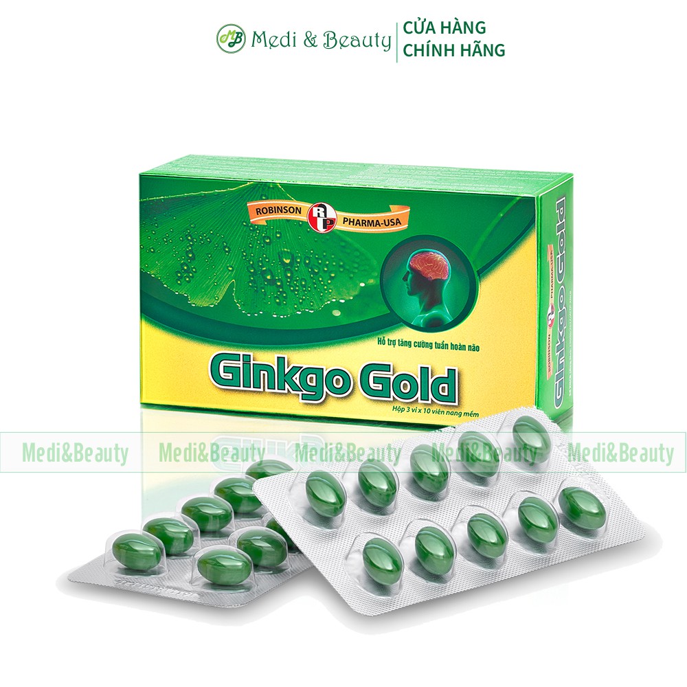 Viên uống tuần hoàn não, ginkgo biloba, tăng cường trí nhớ, giảm stress GINKGO Gold hộp 30 viên