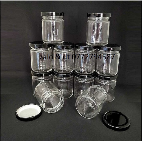 Hũ Làm Sữa Chua Thủy Tinh 100ml  mẫu Trụ Tròn - nắp thiếc đen - Hũ chưng yến, lọ đựng gia vị, tổ yen