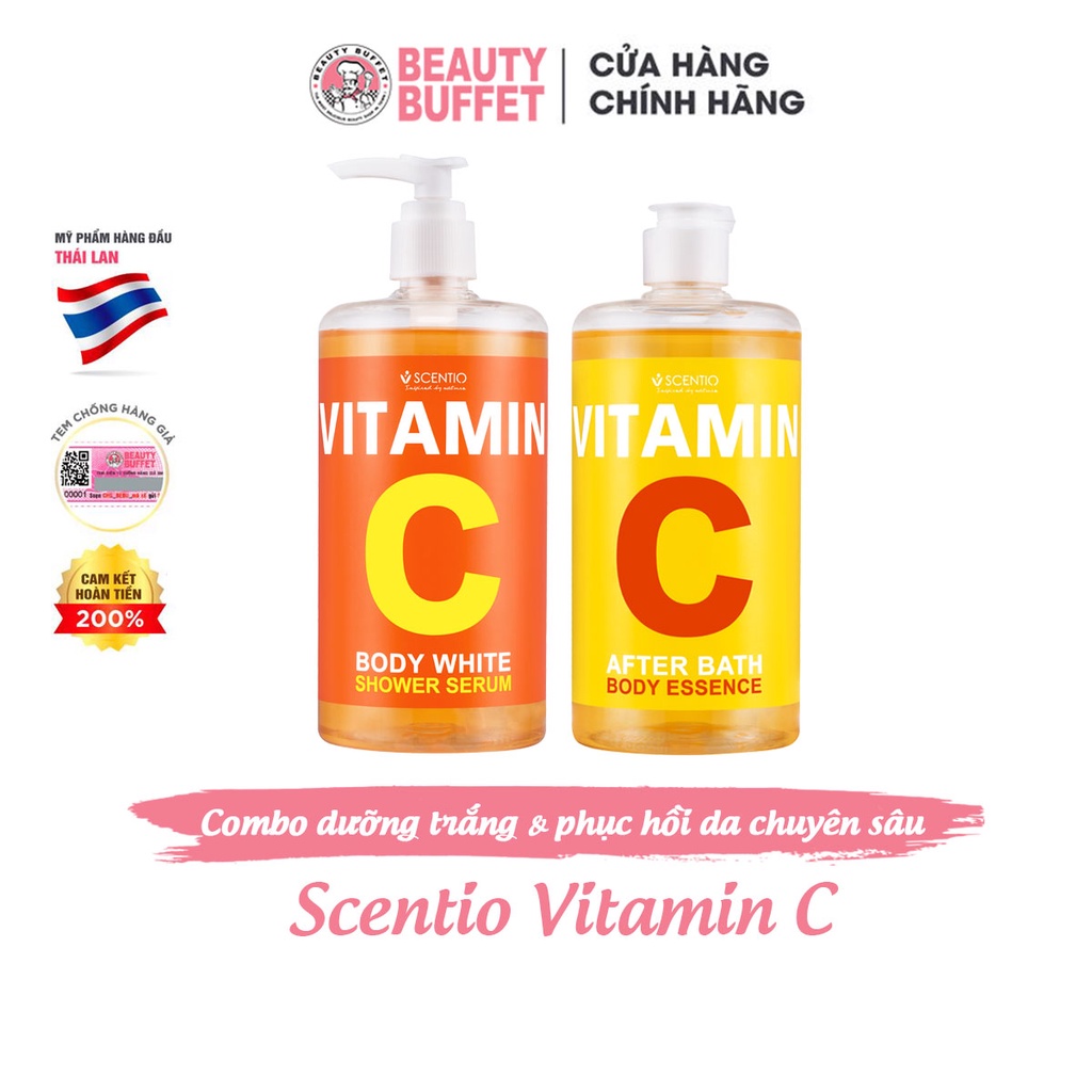 Combo Sữa tắm + Dưỡng thể dưỡng trắng và phục hồi da Beauty Buffet Scentio Vitamin C 450ml/chai