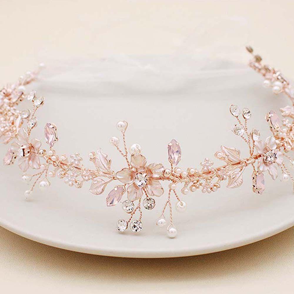 Vương Miện Đính Hoa Lấp Lánh Trang Nhã Cho Cô Dâu|Băng Đô Ngọc Trai