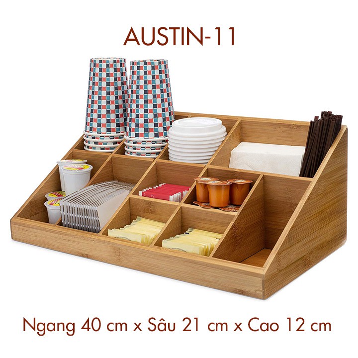 Khay đựng ly trà sữa gỗ tre nhiều ngăn - khay chia thìa dĩa [AUSTIN-