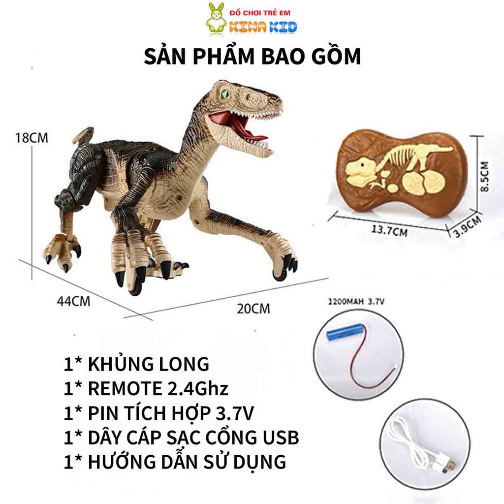 Khủng Long Điều Khiển Từ Xa Velociraptor, Kích Cỡ Lớn, Sóng 2.4Ghz, Di Chuyển Linh Hoạt, Có Đèn Và Tiếng Gầm Sinh Động