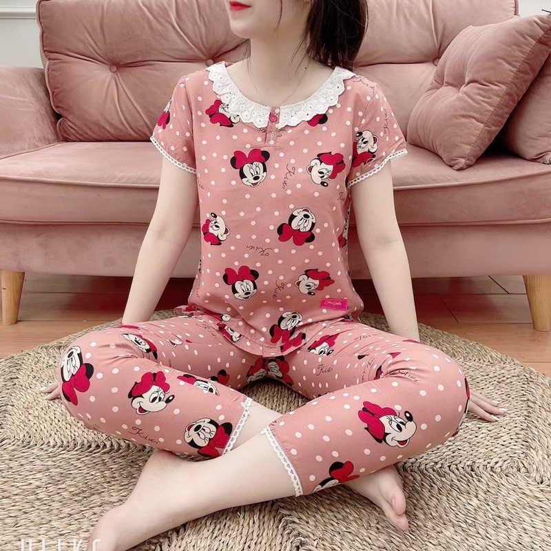 Bộ mặc nhà chất kate thái, cổ ren, mềm mịn, không nhăn,đủ size từ 40-63kg