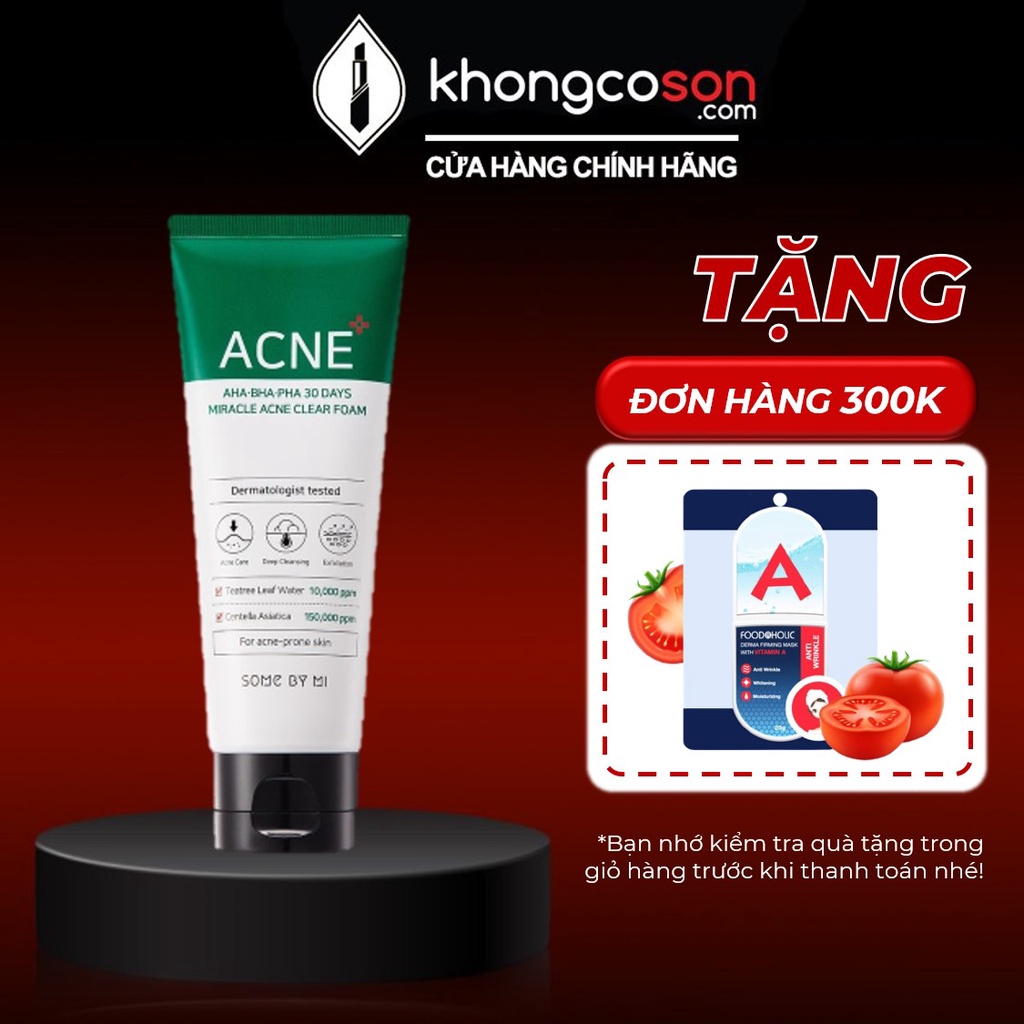 Sữa Rửa Mặt Giảm Mụn Trắng Da Trà Xanh Some By Mi AHA-BHA-PHA 30 Days Miracle ACNE Clear Foam 100ml - Khongcoson