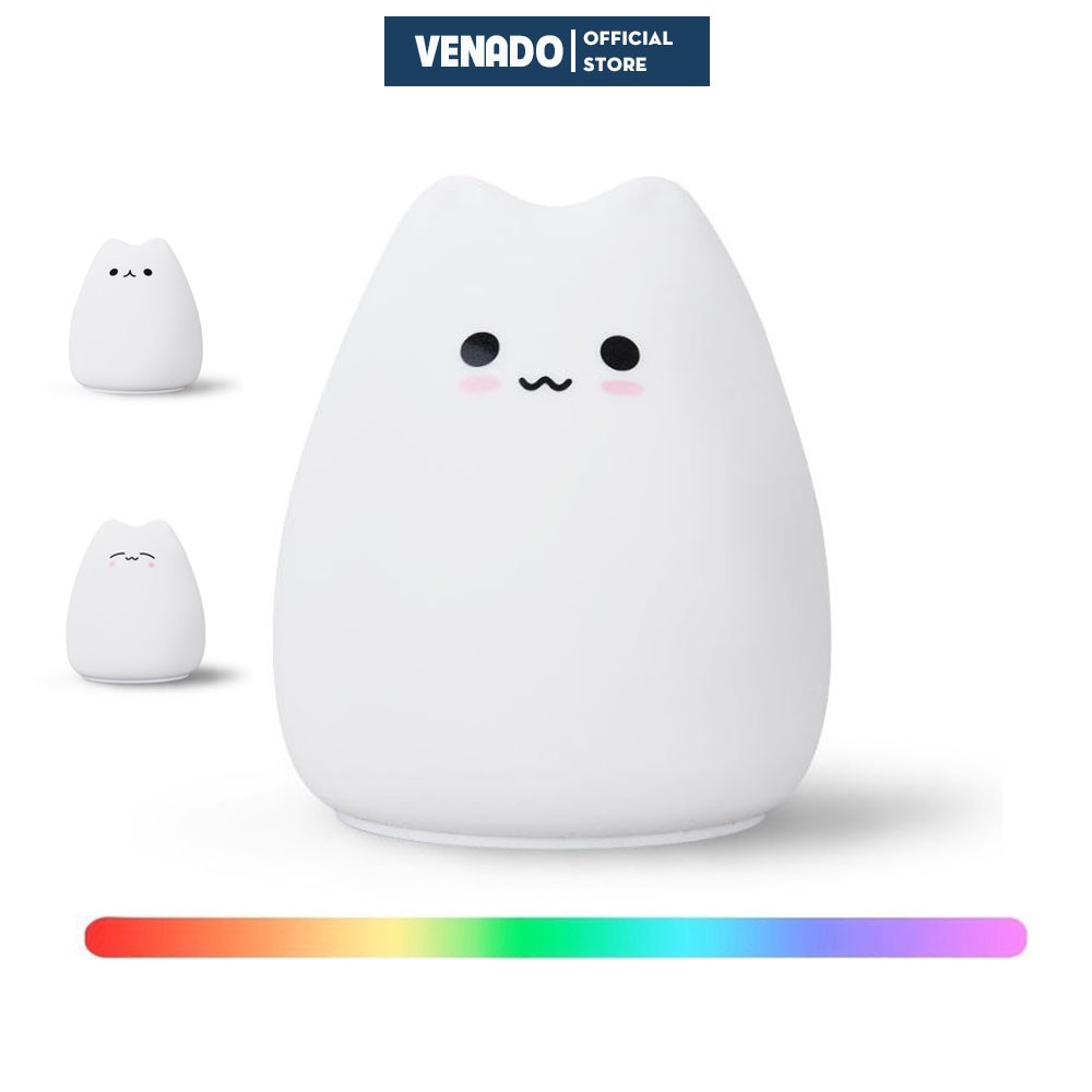 Đèn ngủ mini silicon hình Mèo Cute cho phòng trẻ em, cảm ứng đổi màu cực đáng yêu - Venado