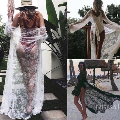 Rs♪Áo Khoác Kimono Phối Ren Che Phủ Ngoài Đồ Bơi Đi Biển Cho Nữ