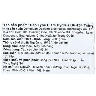 Cáp Type C 1m Hydrus DR-T04