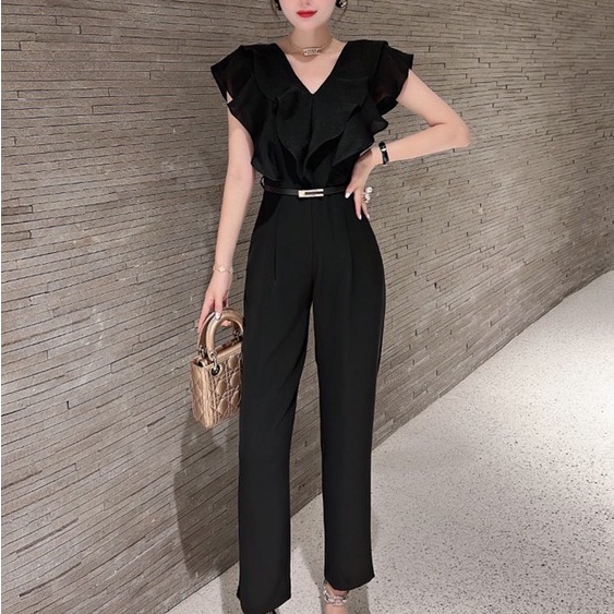 Jumpsuit Đen Jumpsuit Voan Áo liền quần không lưng Áo liền quần 2022 Tính khí mới Bộ áo liền quần Nữ thần Người hâm mộ Cao cấp Bộ jumpsuit không tay Áo dài không tay Bộ áo tắm mùa hè