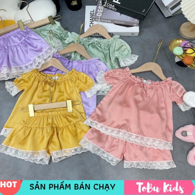 Bộ Pizama Phối Ren Cho Bé Gái Bộ Đồ Ngủ Pizama Lụa Cao Cấp Mặc Nhà TB19