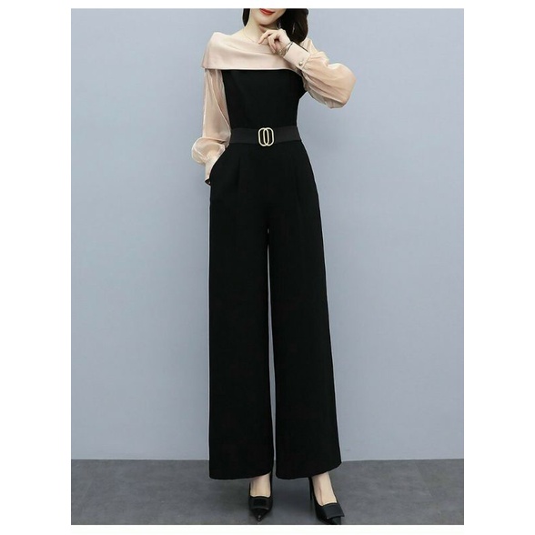 Hàng nhập - Jumpsuit dài cổ thuyền sang trọng, bộ jum đồ bay lụa phối tay voan