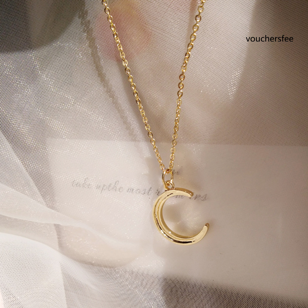 [VOU] Women Lady Alloy Simple Design Sweet Moon Shaped Pendant Necklace Jewelry Gift