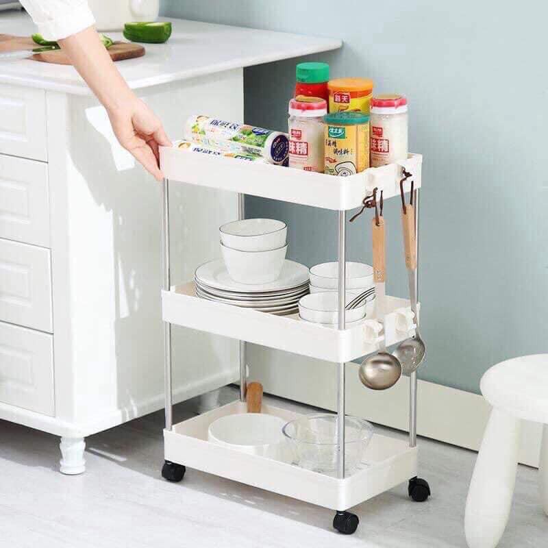 KỆ ĐỂ ĐỒ 3 - 4 TẦNG KHUNG INOX CÓ BÁNH XE DI CHUYỂN SIÊU TIỆN ÍCH