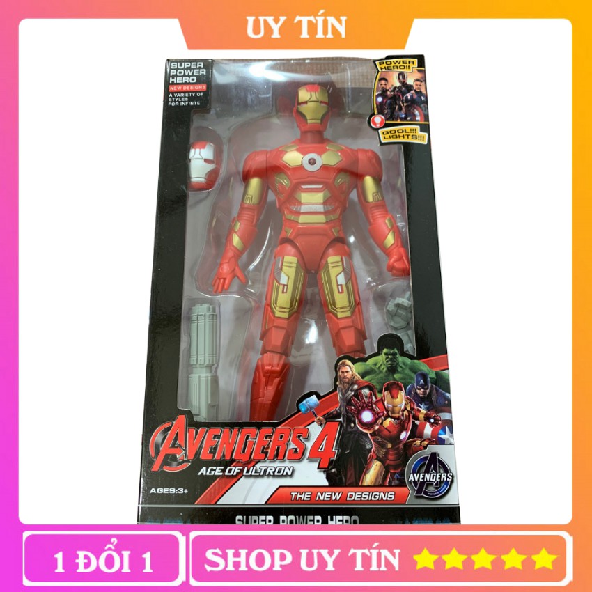 Đồ Chơi Mô Hình Siêu Anh Hùng IRON-MAN Người Sắt, Cao 27cm, Đèn LED Lấp Lánh, Chất Liệu Siêu Bền - BiBiTOY
