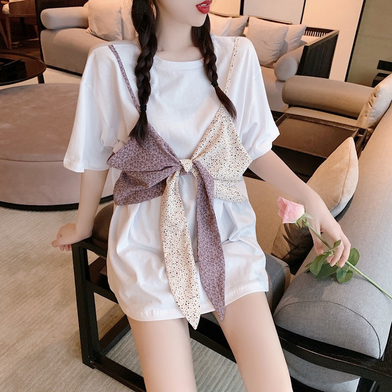 Áo Thun Ngắn Tay Phối Dây Ruy Băng Phong Cách Hàn Quốc Dành Cho Nữ Size M-4Xl