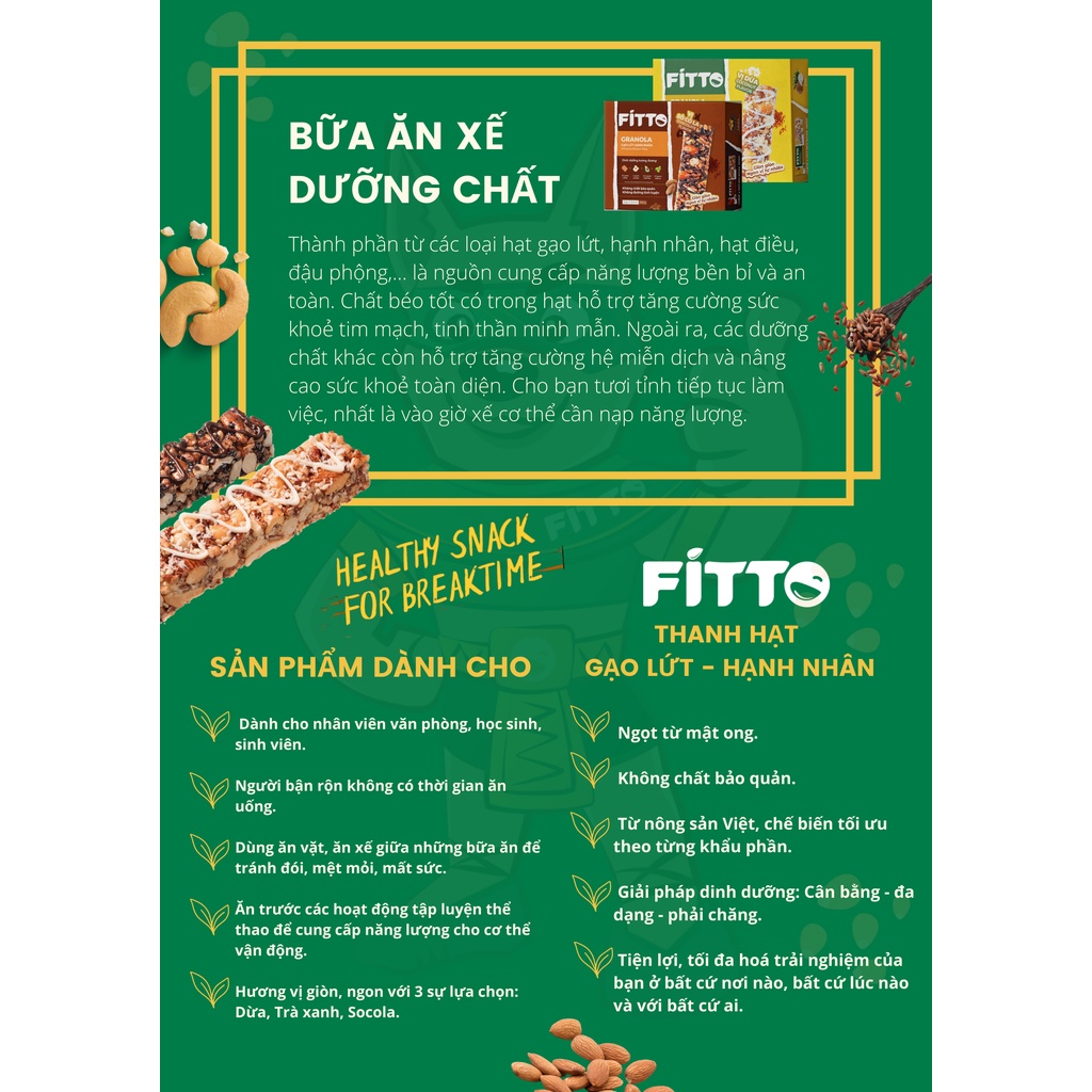 Thanh năng lượng gạo lứt hạnh nhân Fitto (hộp 6 thanh * 35g)