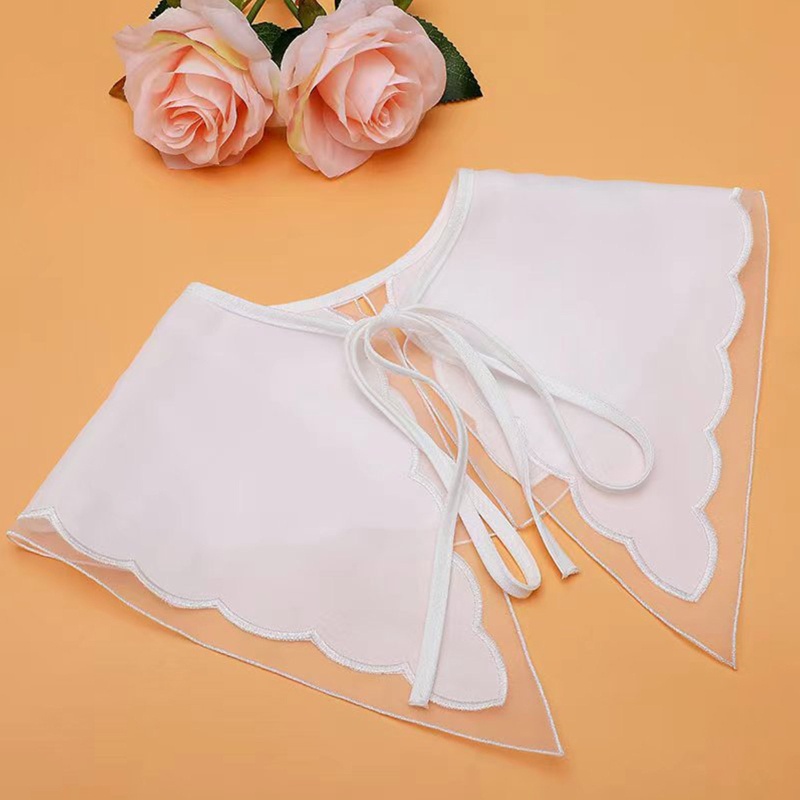 Khăn Choàng Cổ Bằng Vải Organza Trắng Thêu Họa Tiết Thắt Nơ Có Thể Tháo Rời Thanh Lịch Cho Nữ
