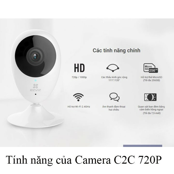 Camera wifi ezviz , C2C -1080P,720P-CHÍNH HÃNG-Đàm thoại 2 chiều ,Tích hợp míc thu âm thanh, Hình ảnh đẹp(BH 24 TH)