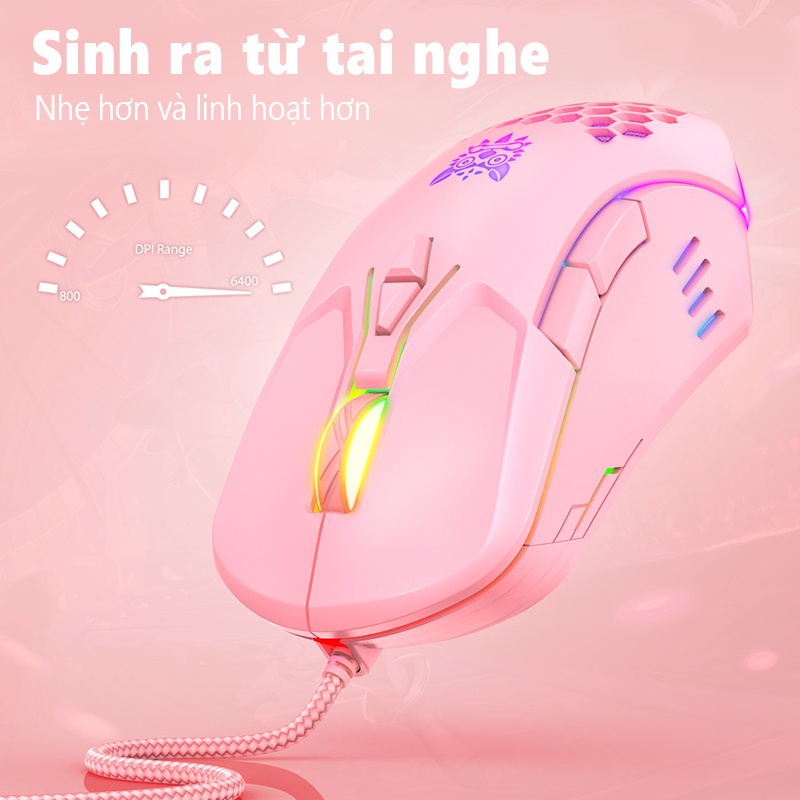 Chuột chơi game có dây ONIKUMA CW902 màu hồng với đèn RGB