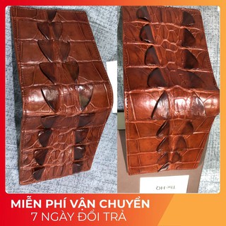 Ví nam da cá sấu, Bóp nam da cá sấu cao cấp dạng ngang làm từ vây đuôi cá sấu kết hợp da bò mặt trong TheHQ