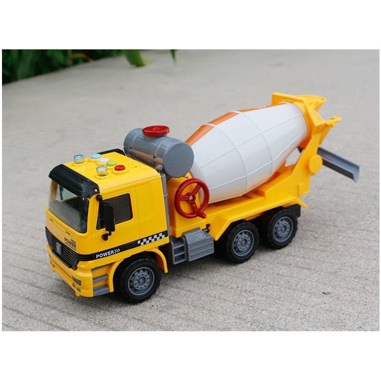 Xe trộn bê tông đồ chơi trẻ em cỡ trung bình tỉ lệ 1:16 xe chạy đà có âm thanh và đèn