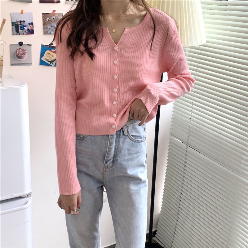 IELGY   Áo Cardigan Dệt Kim Tay Dài Phong Cách Hàn Quốc