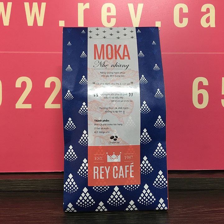 Cà phê rang bơ Moka Nhẹ Nhàng - Pha Phin - Thành phần hạt Coffee Moka nguyên chất - Thương hiệu Rey Cafe