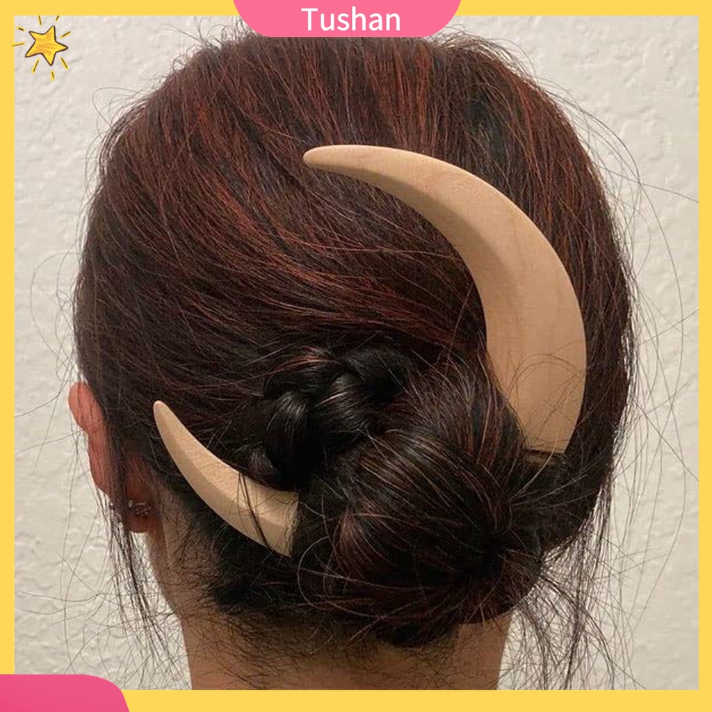 Trâm Cài Tóc Bằng Gỗ Khắc Họa Tiết Mặt Trăng Khuyết Phong Cách Cổ Điển Thanh Lịch Dành Cho Nữ