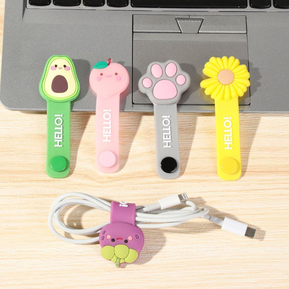 Dây silicon quấn cáp truyền dữ liệu USB tai nghe hình hoa cúc trái cây