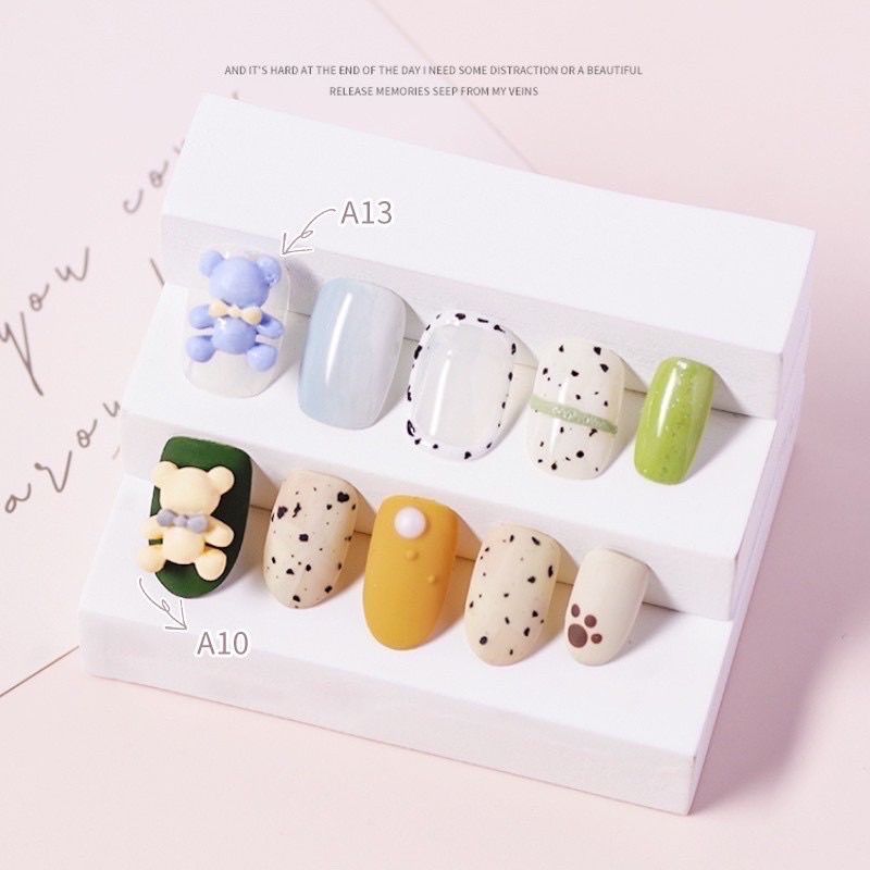 Nailbox Nuna móng úp thiết món gấu cute top mate gấu xanh gấu vàng