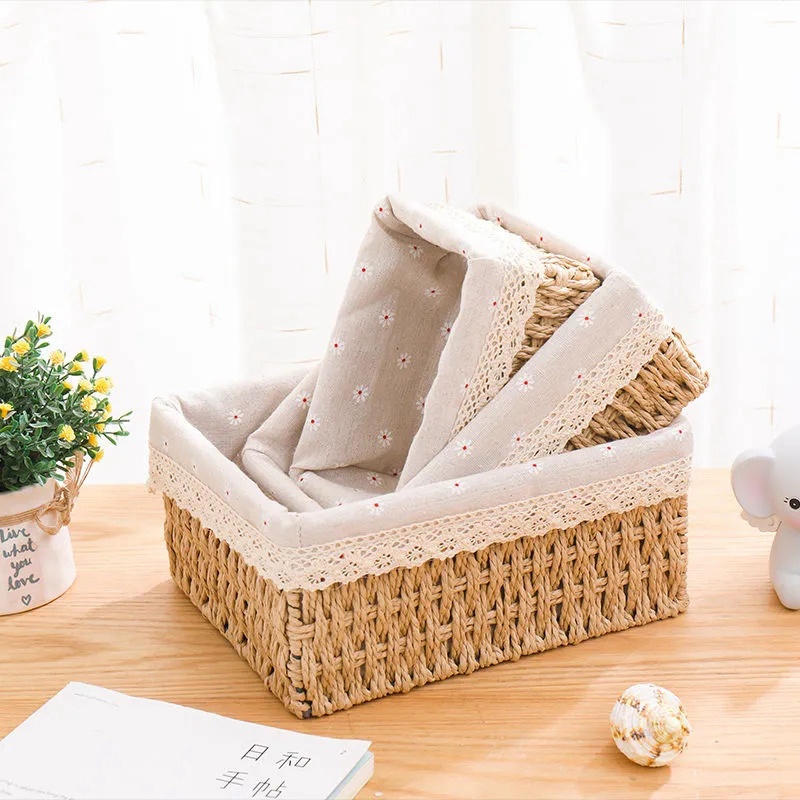 Giỏ đựng đồ đan thủ công kích thước S/M/L trang trí bàn phong cách Bắc Âu