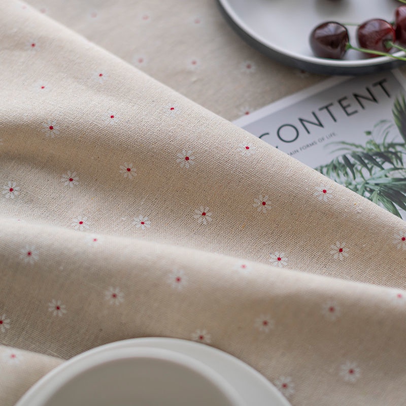 Khăn trải bàn vải cotton lanh họa tiết hoa cúc dễ thương