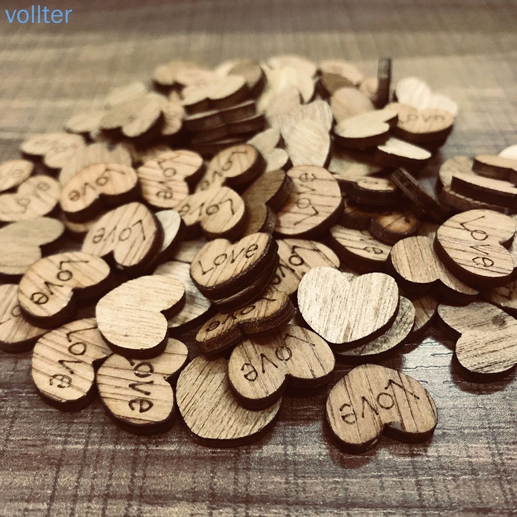 Set 100 Miếng Gỗ Hình Trái Tim Trang Trí Thủ Công